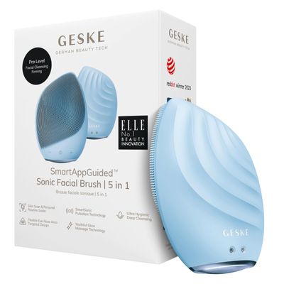 GESKE SmartAppGuided Sonic Facial Brush 5 in 1 | Vibrating Electric Facial Cleansing Brush | Soft Silicone Brush | Professional Facial Cleanser | Skin Cleanser &amp; Exfoliator | Face Massager