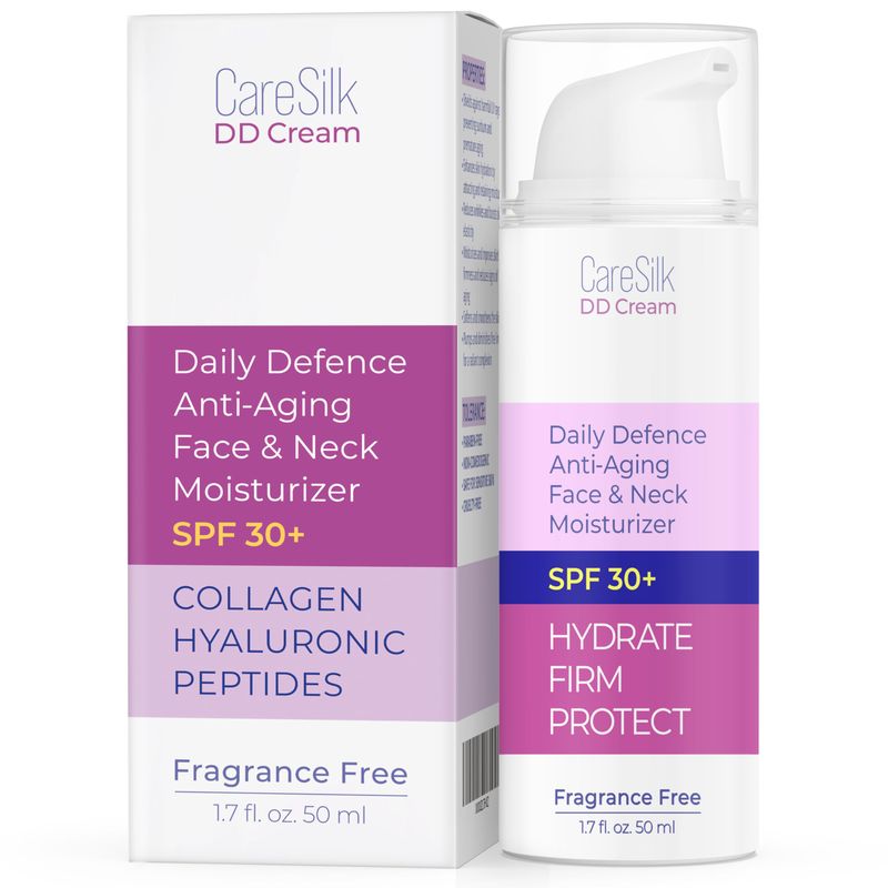 CARESILK DD Cream Face Moisturizer With SPF 30 + Hyaluronic Acid, Collagen, Peptides | Daily Defense &amp; Skin Protection Face Lotion, Skin Block Face Cream | Reef Safe Formula