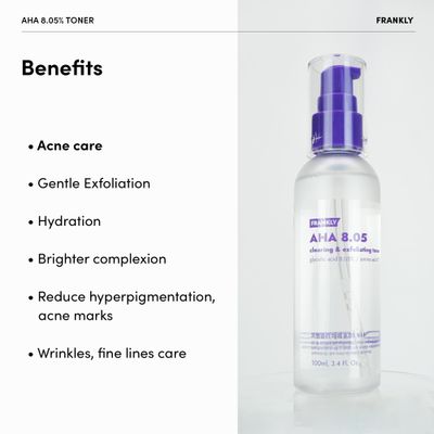 Frankly AHA 8.05% Toner - Exfoliate, Renew &amp; Refine | Glycolic Acid &amp; 17 Amino Acids | Target Flakiness, Pores &amp; Dryness | 3.38 fl.oz.