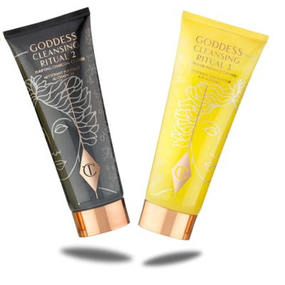 Charlotte Tilbury Goddess Cleansing Ritual. Two-step cleansing ritual with a citrus-based makeup remover followed by a bamboo charcoal-based purifying cleanser. 75ml/ 2.5 oz. each
