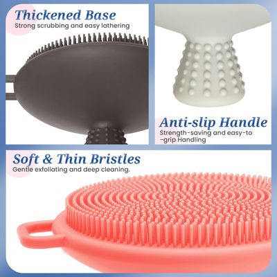 GEENOA Silicone Face &amp; Body Scrubber Set, Exfoliating Face Scrubber with Soft Bristles and Non-slip Handle, Gentle Silicone Loofah Face Brush for Super Lathering &amp; Deep Cleansing.(Pink)