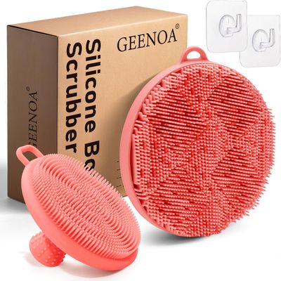 GEENOA Silicone Face &amp; Body Scrubber Set, Exfoliating Face Scrubber with Soft Bristles and Non-slip Handle, Gentle Silicone Loofah Face Brush for Super Lathering &amp; Deep Cleansing.(Pink)