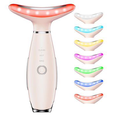 7 Color Neck Face Massager, Portable Facial Massager, Face Sculpting Tool for Skin Care with Vibration, Thermal (Nude)