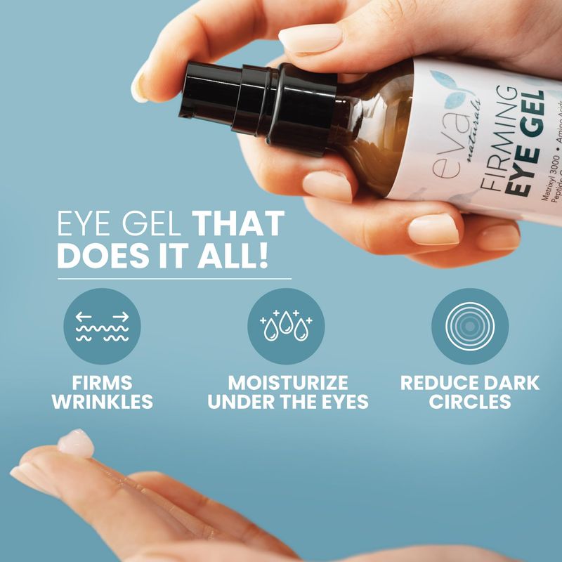 Eva Naturals Anti-Aging Eye Gel - Luxurious Hydrating Under Eye Cream For Dark Circles and Puffiness, Bags, Crows Feet, Wrinkles - With Hyaluronic Acid &amp; Skin-Firming Peptides Eye Serum 2 oz (2 Pack)