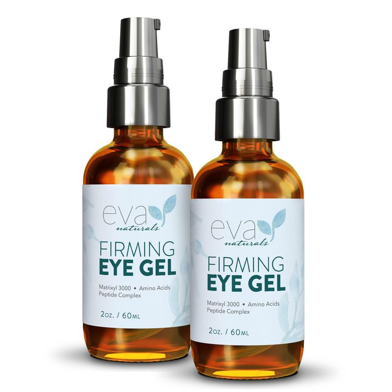 Eva Naturals Anti-Aging Eye Gel - Luxurious Hydrating Under Eye Cream For Dark Circles and Puffiness, Bags, Crows Feet, Wrinkles - With Hyaluronic Acid &amp; Skin-Firming Peptides Eye Serum 2 oz (2 Pack)