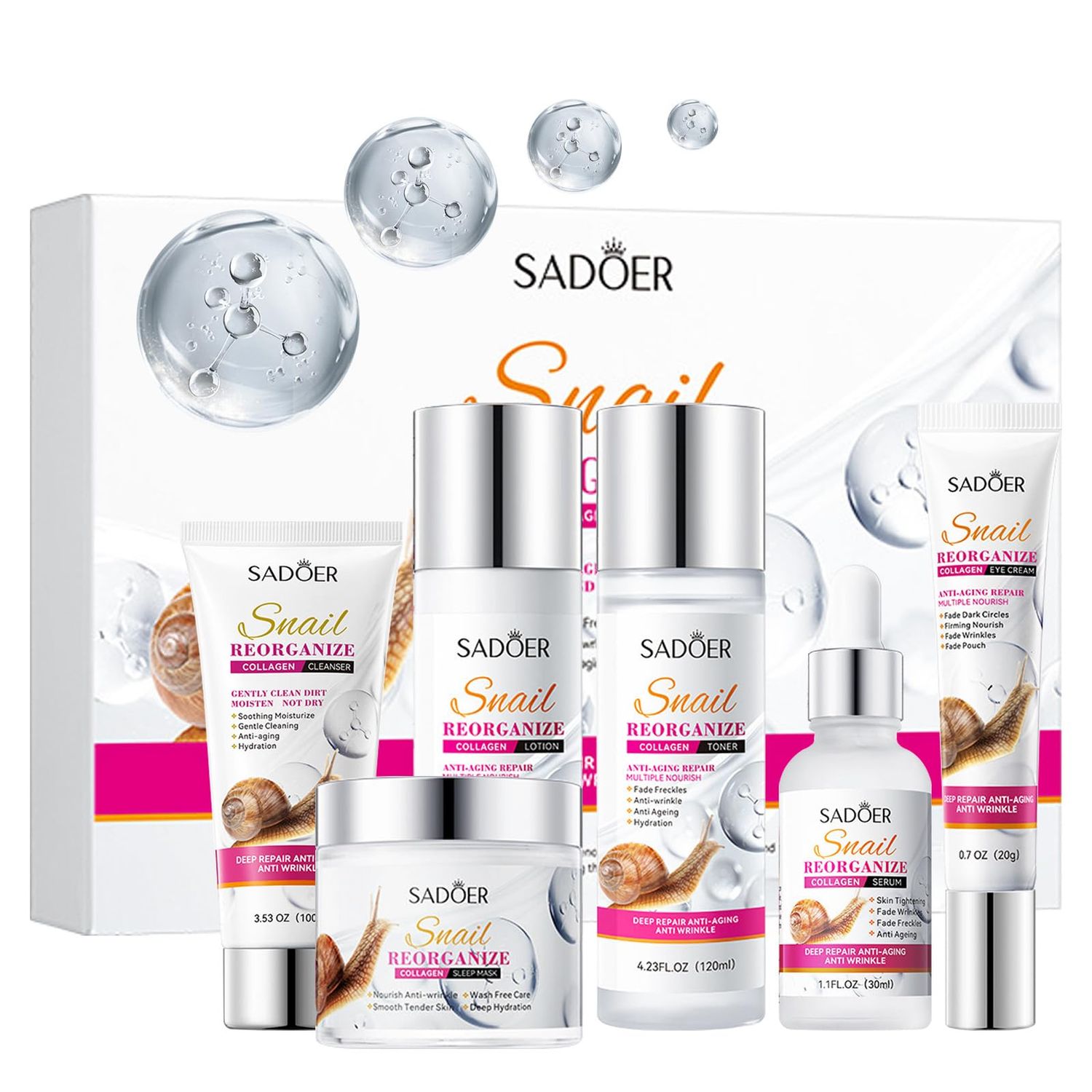 Collagen Skin Care Set,Travel Essentials Cleanser,Toner,Lotion,Eye Cream,Serum,Face Cream for Hydrating Skin,Vegan &amp; Anti-Aging-Free Facial Gift Kit