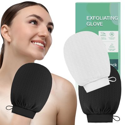 2 Pack Exfoliating Glove Mitt - Double-Sided for Radiant, Smooth Skin - Gently Removes Dead Skin &amp; Enhances Circulation - Reusable and Long-Lasting Design(Black White)