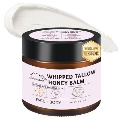 Beef Tallow for Skin, Tallow And Honey Balm, 100% Natural Beef Tallow for Face, Organic Grass-Fed Beef Tallow and Manuka Honey Balm, Whipped Beef Tallow Face Moisturizer Body Cream, Lavender 2oz
