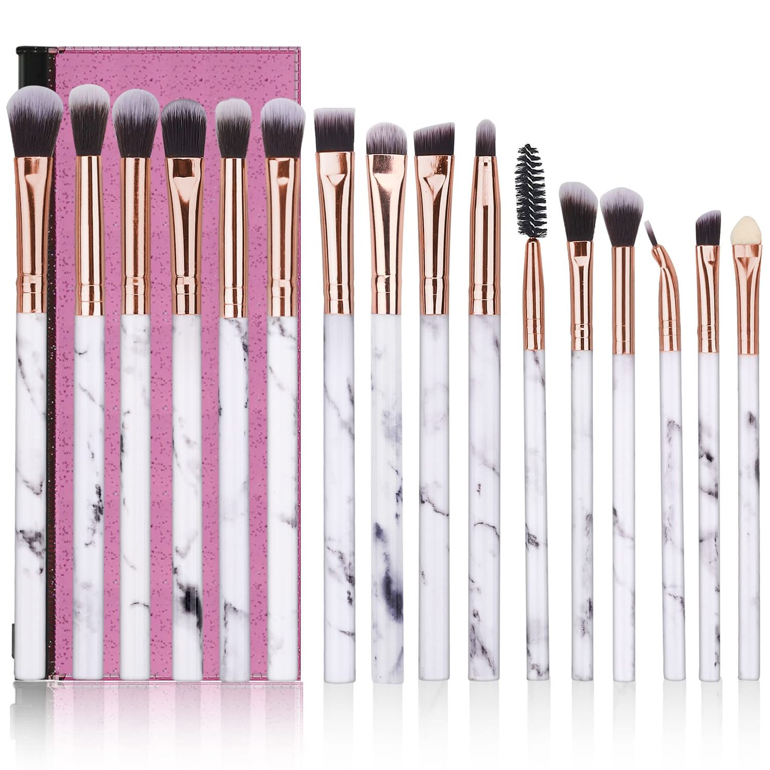 Eye Makeup Brushes DUAIU 16Pcs Eyeshadow brushes Eyebrow Eyeliner Blending Brush Premium Synthetic &amp; Marble Handle Brushes sets with Pink Cosmetic Bag