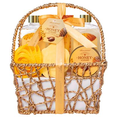 Gift Baskets for Women, Spa Gifts for Women, 8pcs Honey Almond Bath Gift Set for Women, Relaxation Self Care Spa Kit W/Bath Bomb, Bubble Bath, Mom Birthday Gifts, Christmas Gifts Thank You Gifts