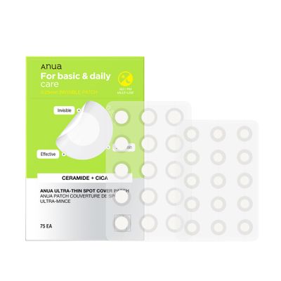 ANUA Ultra-Thin Spot Cover Patch, 2 Sizes invisible Hydrocolloid Patch for Face, Centella for area of concern, Slim Spot Stickers, Perfect coverage, Beauty &amp; Facial Skincare Products (75 Counts)