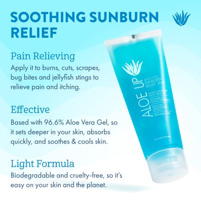 ALOE UP Aloe Ice Sunburn Relief Jelly - Face and Body Organic After Sun Gel - With 96.6% Pure Aloe Vera Gel - Reef Safe - Alcohol- and Fragrance-Free - 4 Oz