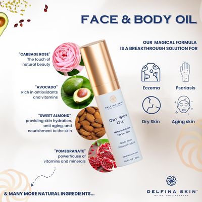 Delfina Dry Skin Oil - Eczema Psoriasis Treatment for Skin | Fast Absorbing and More Effective than Lotion for Extremely Dry Cracked Irritated Skin | Safe for All Ages