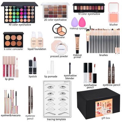 All in One Makeup Kit Makeup Kit for Women Full Kit Multipurpose Makeup eyeshadow liquid foundation,Loose powder,Eyebrow pencil,4-color lip gloss set