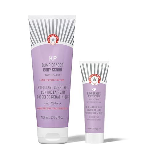 First Aid Beauty - KP Bump Eraser Body Scrub with 10% AHA, Keratosis Pilaris Skin Exfoliater with Glycolic and Lactic acids, Helps Reduce Chicken Skin Bumps, Safe for Sensitive Skin, 8 oz + Bonus, 2ct