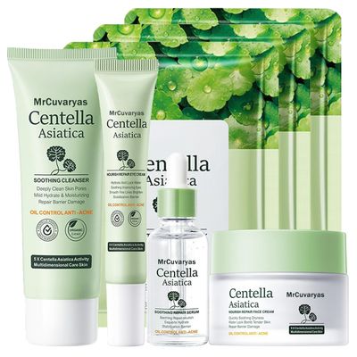 Facial Kit for Women Teenager Girl 7PCS - 5X Centella Korean Skin Care Sets &amp; Kits - Cleanser- Serum- Cream- Eye Cream- Mask*3 for Moisturizing Firming Refreshing Face - Perfect Pamper Women Gift Set