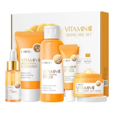 5Pcs Skincare Gift Set for Teenage Girls, Vitamin C Face Skin Care Kit With Cleanser, Toner, Face Serum, Eye Cream, Cream, Travel Skin Care Sets &amp; Kits, Hydrating Facial Kit Skincare Set for Women Men