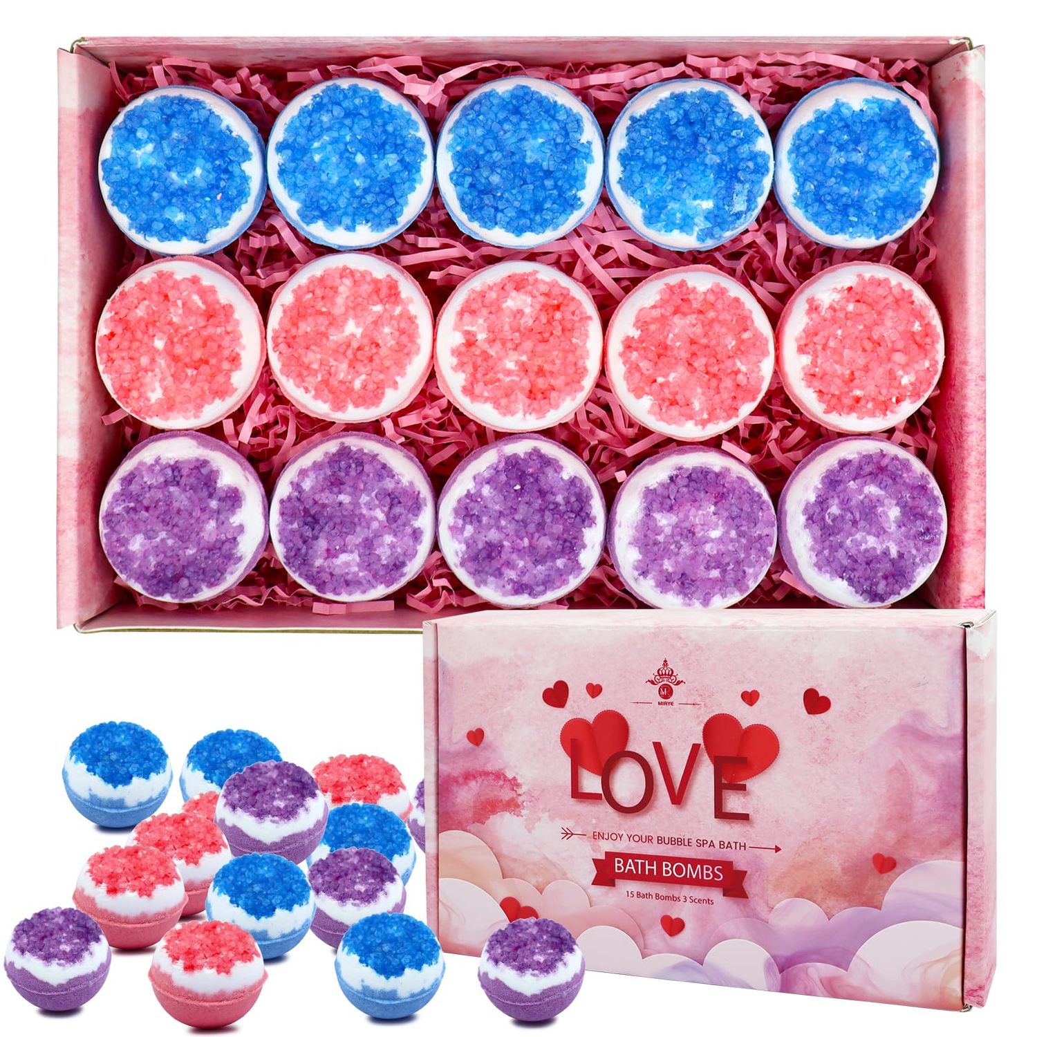 15-Pack Bath Bombs Gift, Handmade Natural Bathbombs with Dead Sea Salt Essential Oils, Spa Relaxation Gifts for Her, Dry Skin Clean&amp;Moisturize Bath Bomb, Birthday Valentines Gifts for Women