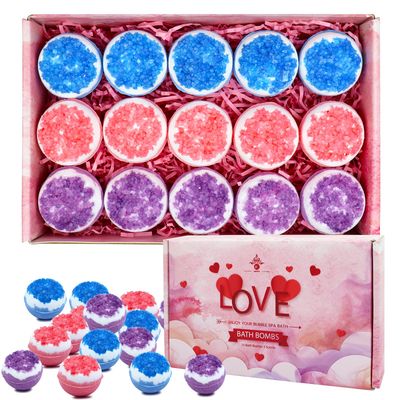 15-Pack Bath Bombs Gift, Handmade Natural Bathbombs with Dead Sea Salt Essential Oils, Spa Relaxation Gifts for Her, Dry Skin Clean&amp;Moisturize Bath Bomb, Birthday Valentines Gifts for Women