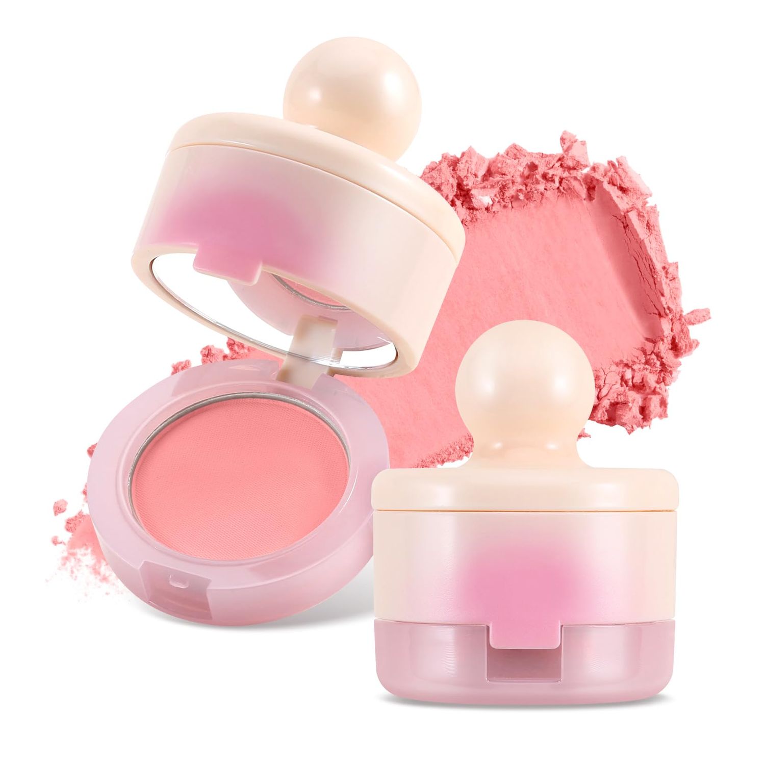 Boobeen Blush Compact for Face, Matte Powder Blush for Cheeks Powder Palette, Nude Light Blush with Puff, Blusher Makeup for a Radiant, Natural Glowing