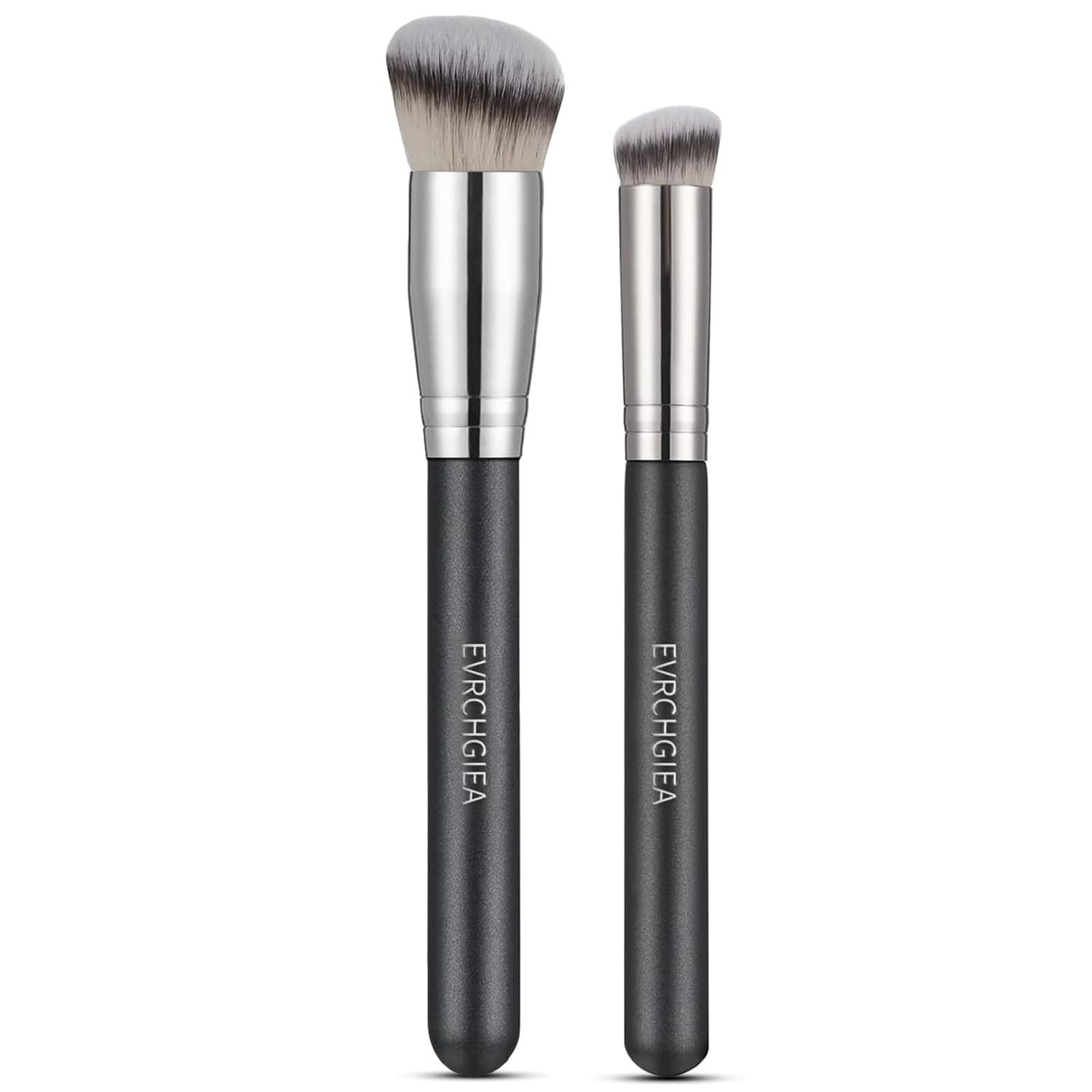 Angled Flat Foundation Concealer Contour Brush Set, 2PCS Dense Under Eye Nose Contour Kabuki Brush for Blending Setting Concealing Buffing with Liquid, Cream and Powder (170/270)