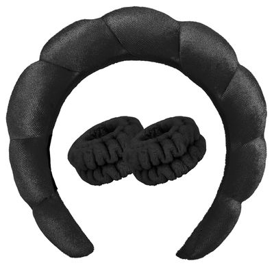 CAVETEE Makeup Headband for Girls Spa Party Favor, Spa Party Decorations Bubble Headband Thick Sponge Headband with Strong Water Absorption for Makeup Removal Skincare Shower (Black)