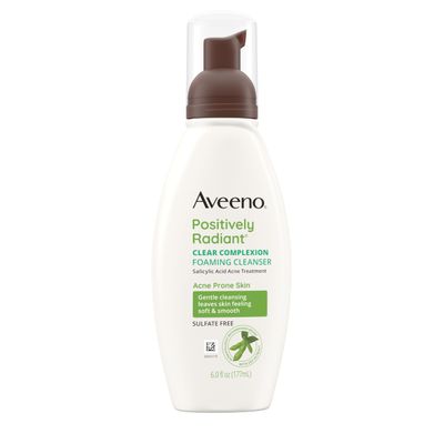 Aveeno Clear Complexion Foaming Oil-Free Facial Cleanser with Soy Extract &amp; 0.5% Salicylic Acid, Acne Treatment Face Wash for Acne-Prone Skin, Sulfate-Free &amp; Hypoallergenic, 6 fl. oz