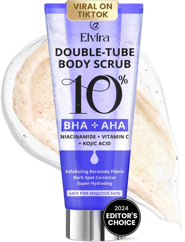 Elvira KP Bump Eraser Foot &amp; Body Scrub, Exfoliating Scrub for Keratosis Pilaris, Smooth Skin with 10% AHA BHA &amp; Niacinamide, Deep Moisturizing Cleanser for All Skin Types, Exfoliante para el Cuerpo