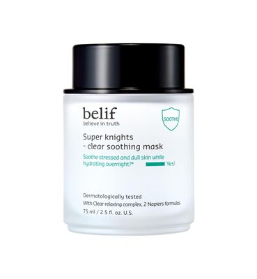 belif Super Knight Clear Soothing Mask, Overnight Hydrating Face Mask, Lightweight, Cooling &amp; Antioxidant-Rich, Squalane, No Wash Off &amp; No Sticky Residue, Korean Skin Care
