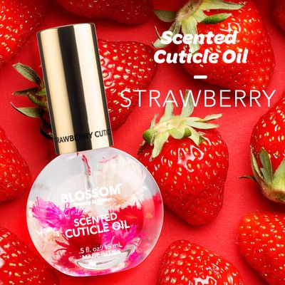 Blossom Cuticle Oil for Nails, Hydrating, Moisturizing, Scented Nail Oil Cuticle Care, Infused with Real Flowers, Made in USA, 0.5 fl. oz, Strawberry
