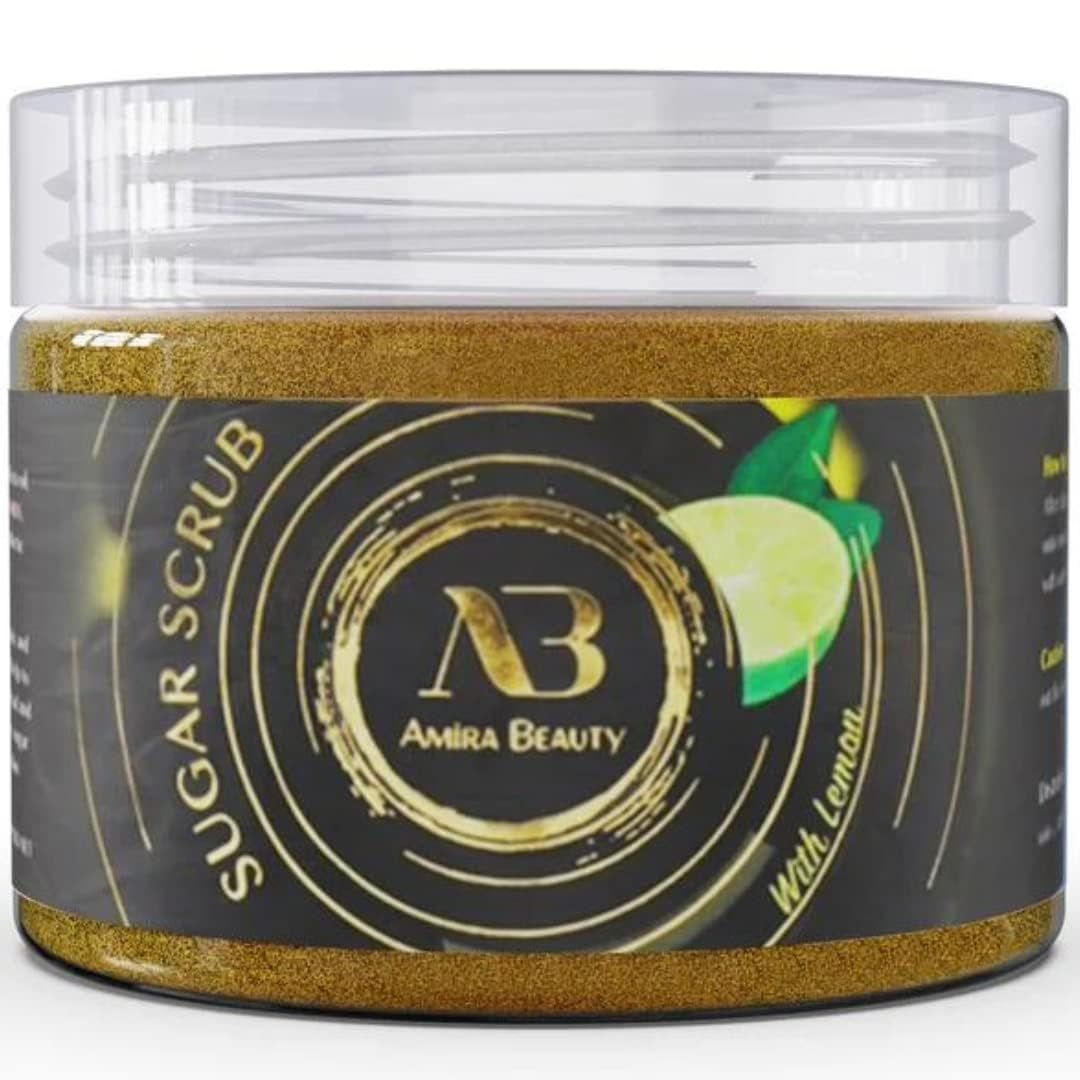Amira Beauty Lemon Sugar Body Scrub Exfoliating Ultra Hydrating Moisturizing Scrub - Fights Cellulite &amp; Stretch Marks (14oz)