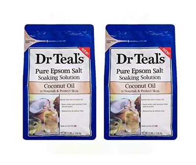 Dr Teals Coconut Oil Soaking Solution Gift Set (2 Pack, 3 lb. ea.) - Essential Oils Nourish &amp; Protect Dry, Damaged Skin - Relieve Stress &amp; Revitalize Tired, Achy Muscles at Home