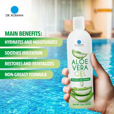 Dr. Robaina Natural Aloe Vera Gel with Emu Oil for Face, Body, and Hair | Hydrates & Soothes Dry Skin, Sunburn, Irritation | 24 oz | Made in the USA