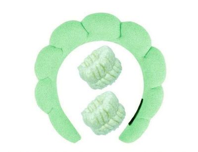 Generic Spa Headband for Washing Face Wristband Sponge Makeup Skincare Headband Terry Cloth Bubble Soft Get Ready Hairband for Women Girl Puffy Padded Headwear Non Slip Thick Hair Accessory (Green)
