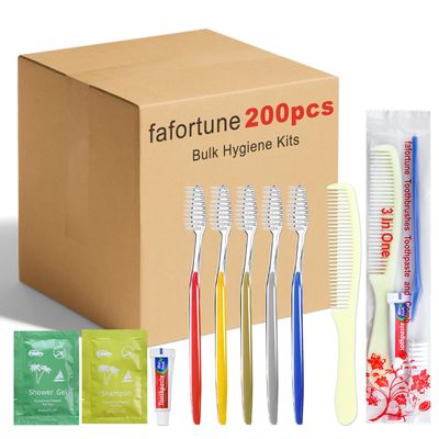 Bulk Hygiene Kits for Homeless,Disposable Toothbrushes with Toothpaste and Comb for Homeless Individually WrappedBasic Toiletry Kits Travel Size Shampoo And Body Wash For Hotel,Air Bnb Charity (200)