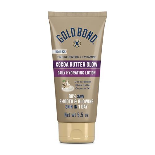 Gold Bond Cocoa Butter Glow Daily Hydrating Lotion with Shea Butter, Cocoa Butter &amp; Coconut Oil, Exfoliating Moisturizer for Dry Skin, 5.5 oz.