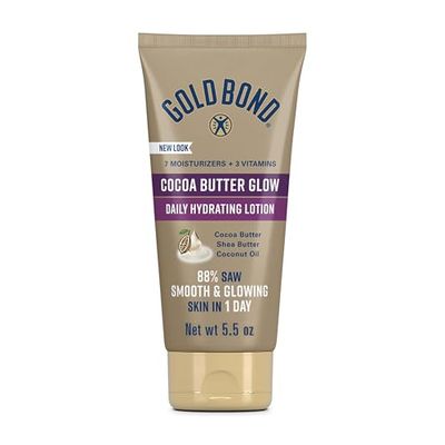 Gold Bond Cocoa Butter Glow Daily Hydrating Lotion with Shea Butter, Cocoa Butter &amp; Coconut Oil, Exfoliating Moisturizer for Dry Skin, 5.5 oz.