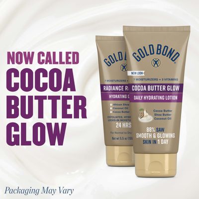 Gold Bond Cocoa Butter Glow Daily Hydrating Lotion with Shea Butter, Cocoa Butter &amp; Coconut Oil, Exfoliating Moisturizer for Dry Skin, 5.5 oz.