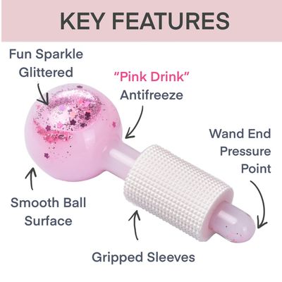 Emuya Ice Globes for Facials - Facial Tools for Face &amp; Eye Puffiness Relief, Cool Skincare Cryo Tools - Pink Drink Glitter