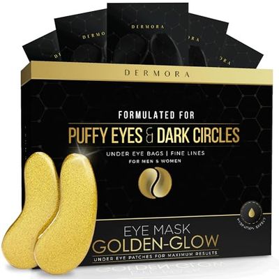 DERMORA Golden Glow Under Eye Patches (15 Pairs Eye Gels) - Rejuvenating Treatment for Dark Circles, Puffy Eyes, Refreshing, Revitalizing, Travel, Wrinkles