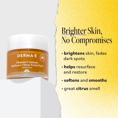 DERMA E Vitamin C Instant Radiance Citrus Facial Peel - Non-Abrasive for Face and Neck - Skin Brightening Face Peel Resurfaces, Smooths and Rejuvenates Facial Skin, 2 oz