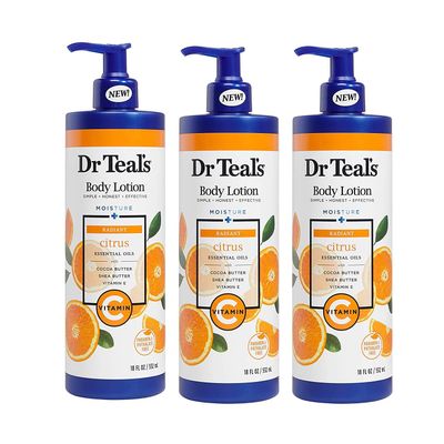 Dr Teal&#39;s Vitamin C &amp; Citrus Body Lotion Gift Set (3 Pack, 18oz Ea.) - Glow &amp; Radiance Formula - Essential Oils Blended with Pure Epsom Salt Nourish Skin &amp; Helps Relieve the Mind of Stress