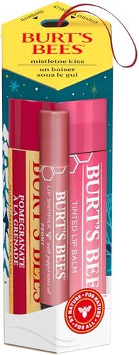 Burt&#39;s Bees Mistletoe Kiss Pink, Pomegrante, Peony, Hibiscus Lip Balm and Shimmer Holiday Collection Gift Set of 3-1 Count