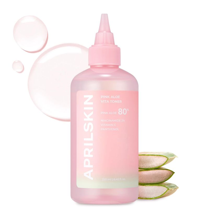 APRILSKIN Pink Aloe Vita Toner | Calms and Soothes Redness, Smoothens, and Controls Excess Sebum | 80% Pink Aloe Vera Water | Hydrating, Non-Sticky | Clean &amp; Vegan Korean Skin Care (8.45 fl.oz)