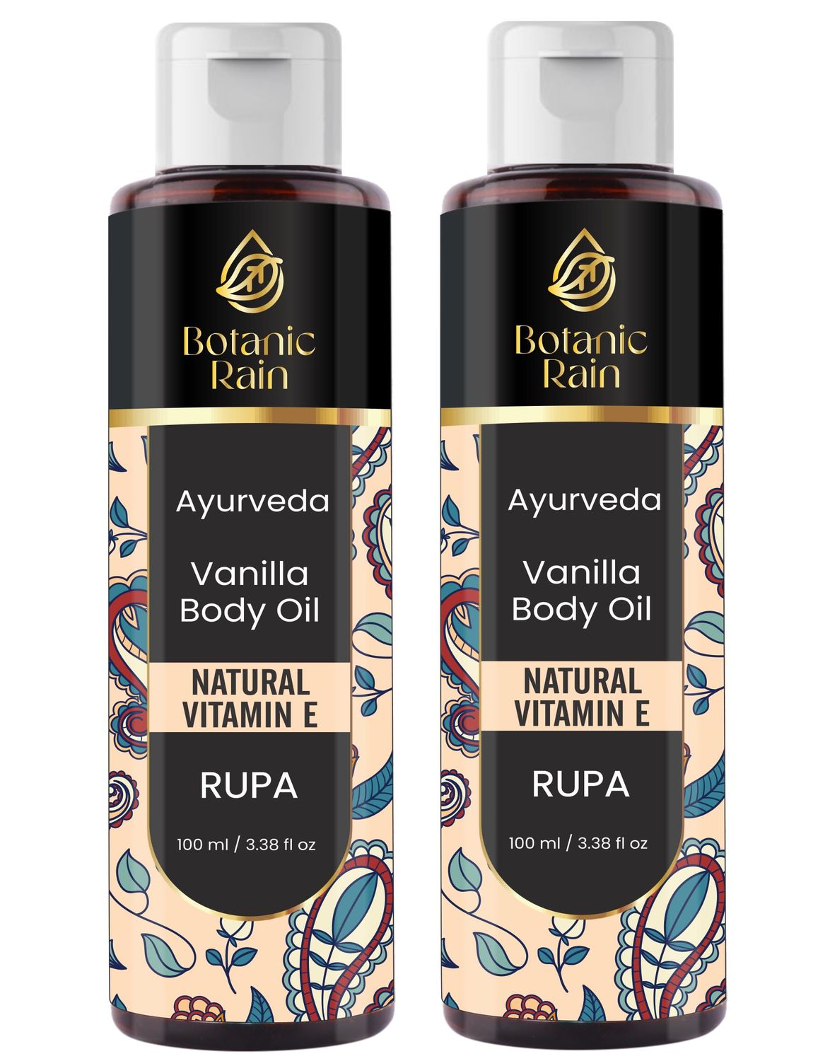 Botanic Rain Ayurveda Vanilla Body Oil, Moisturizing &amp; Hydrating Organic Vitamin E Oil, Body Oil For Women After Shower, Ayurveda Products For Crepey Skin - 3.38 Fl Oz (2)