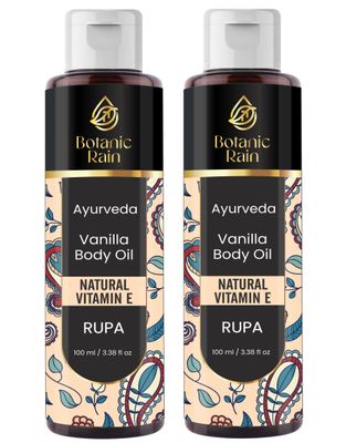 Botanic Rain Ayurveda Vanilla Body Oil, Moisturizing &amp; Hydrating Organic Vitamin E Oil, Body Oil For Women After Shower, Ayurveda Products For Crepey Skin - 3.38 Fl Oz (2)