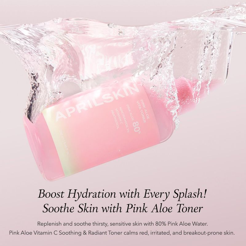 APRILSKIN Pink Aloe Vita Toner | Calms and Soothes Redness, Smoothens, and Controls Excess Sebum | 80% Pink Aloe Vera Water | Hydrating, Non-Sticky | Clean &amp; Vegan Korean Skin Care (8.45 fl.oz)
