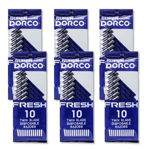 Dorco Fresh Twin Blade Disposable Razors (6 Pack) - Smooth &amp; Comfortable Shave for Men and Women | Non-Slip Handle, Pivoting Head, Lubricating Strip | Ideal for Sensitive Skin &amp; Travel