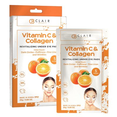 Clear Beauty Vitamin C &amp; Collagen Under Eye Patches - Dermatologist Tested, Reduces Dark Circles, Anti-Aging - Clean Beauty, Natural Ingredients, Cruelty-Free Korean Skincare, All Skin Types - 5 Pairs
