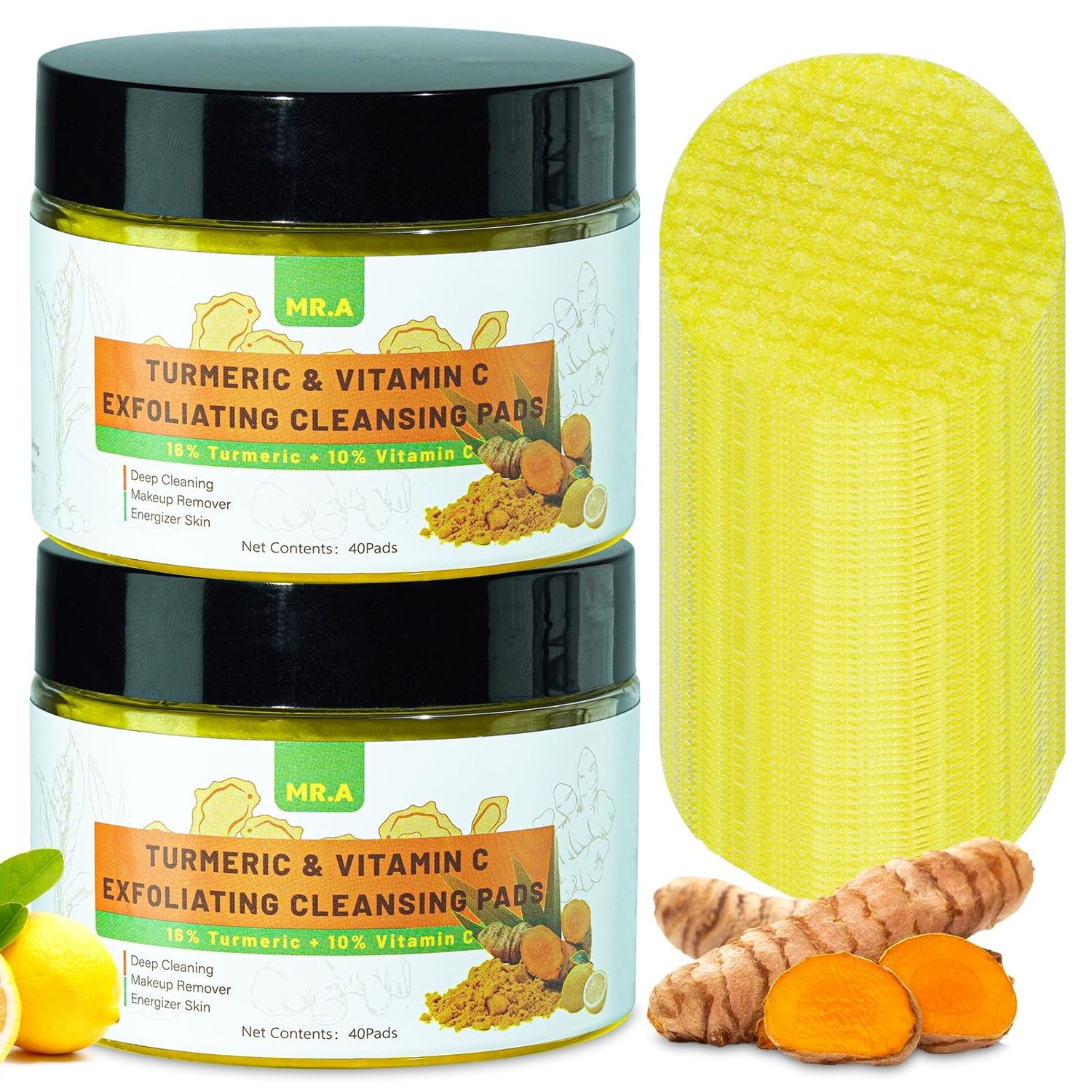 80pcs Turmeric Cleansing Pads for Face, Turmeric Cleansing Pads Face Exfoliating Pads with Vitamin C and B5, Turmeric Facial Scrub Pads Face Exfoliator, Tumeric Makeup Remover Wipes Pads